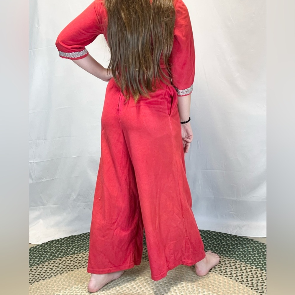 VINTAGE MCM union suit jumpsuit romper‎ wide leg pants red tinsel button front - Picture 5 of 15